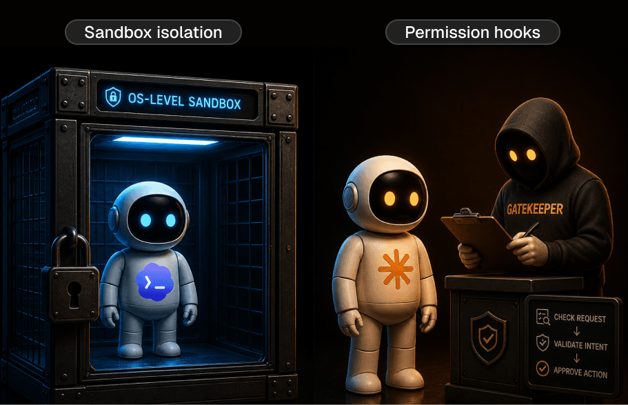 Codex uses OS-level sandbox isolation while Claude Code uses permission hooks for safety
